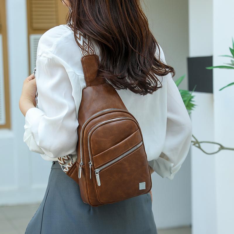 Vintage Women's Large Capacity Chest Bag PU Crossbody Bag