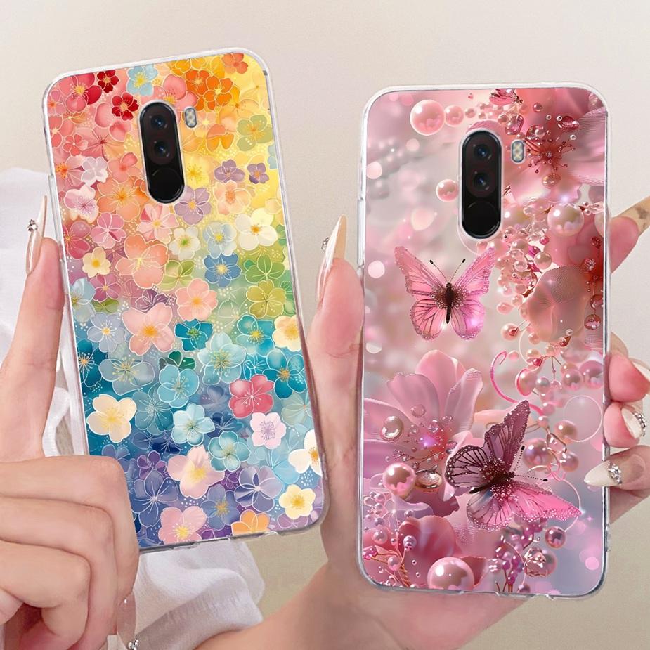 Para Xiaomi Pocophone F1 Funda Lujo Lazo Flores Pintadas Cubierta 6.18'' Suave TPU Funda para Teléfono Para Xiaomi Poco F1 PocoF1 Fundas Bumper
