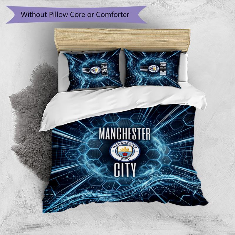 Manchester City Pattern Printed 3PCS Bedding Set Soft Skin-Friendly Washable Duvet Cover & Pillowcases Set All Season Bedroom