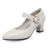 Women's Soft Sole Chunky Heel, Round Toe Leather Shoes - Spring/Autumn 2026, Single Buckle, Medium Heel