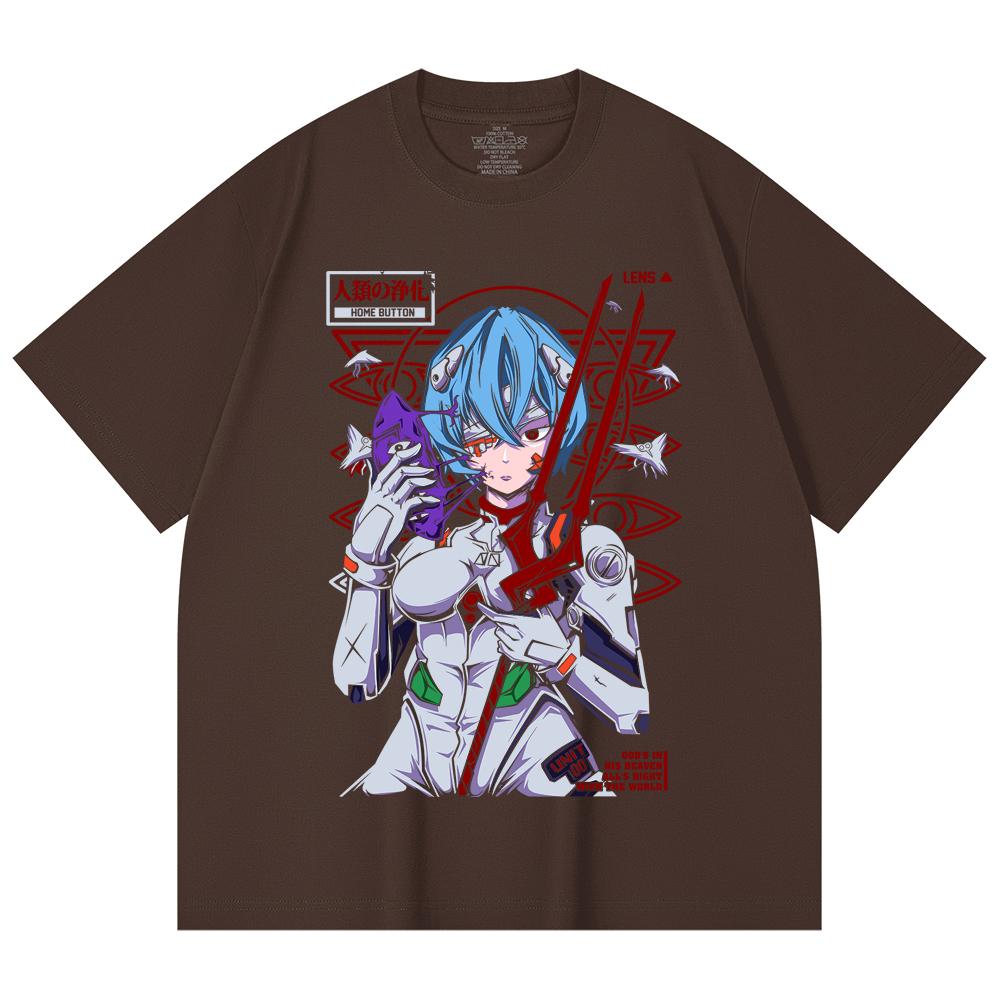 230 Gsm 100% Cotton Evangelion V7 Rei Print Unisex Heavy Cotton T Shirt