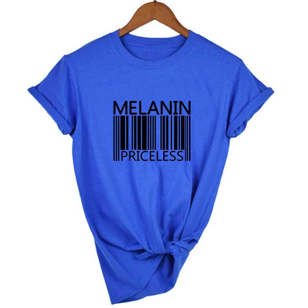 Melanin Priceless Slogan Women Summer T Shirt Funny Barcode Graphic Short Sleeve Female Streetwear Black Culture