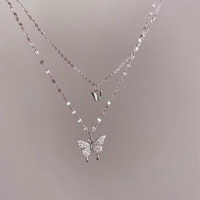Double Layered Butterfly Necklace For Women, With A Niche Temperament And Simple Style, High-End Design Without Fading