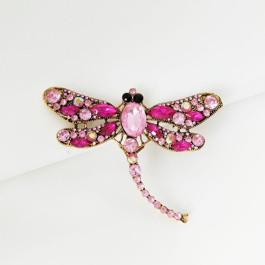 Retro Dragonfly Brooch Female Alloy Inlaid with Diamond Heavy Industry Insect Safety Pin Suit Coat Collar Fashion Pin Accessory