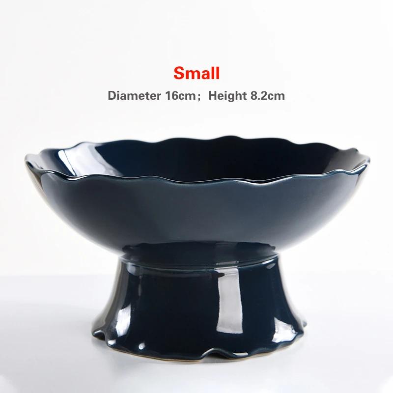 Living Room Household Snacks Tribute Plate Bowl Light Luxury Tea Table Blue and White Ceramic High Foot Tea Tray Fruit Plate