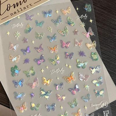 Fashion Delicate Butterfly Wing Streamer Laser Stickers Advanced Embossed Nail Art Stickers Colorful Butterfly Fairy Stickers