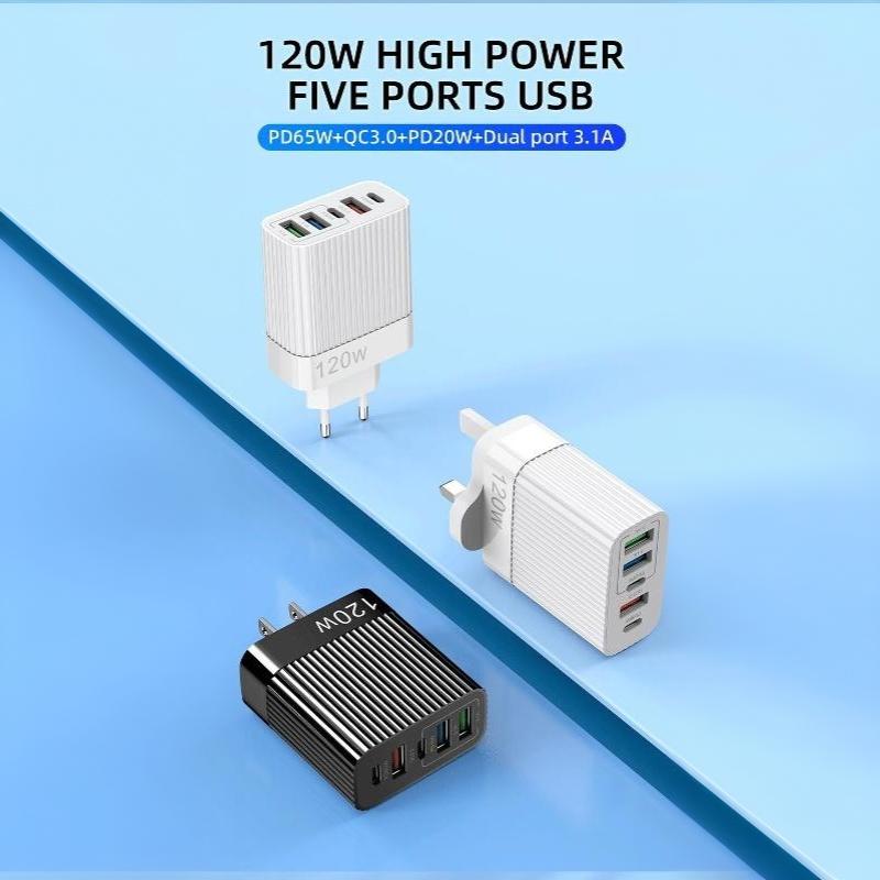 120W Schnellladegerät Mit 3 USB-A Und 2 USB-C Ports Hohe Ladegeschwindigkeit Für Reisen Home-Office-Nutzung Für Smartphones Tablets