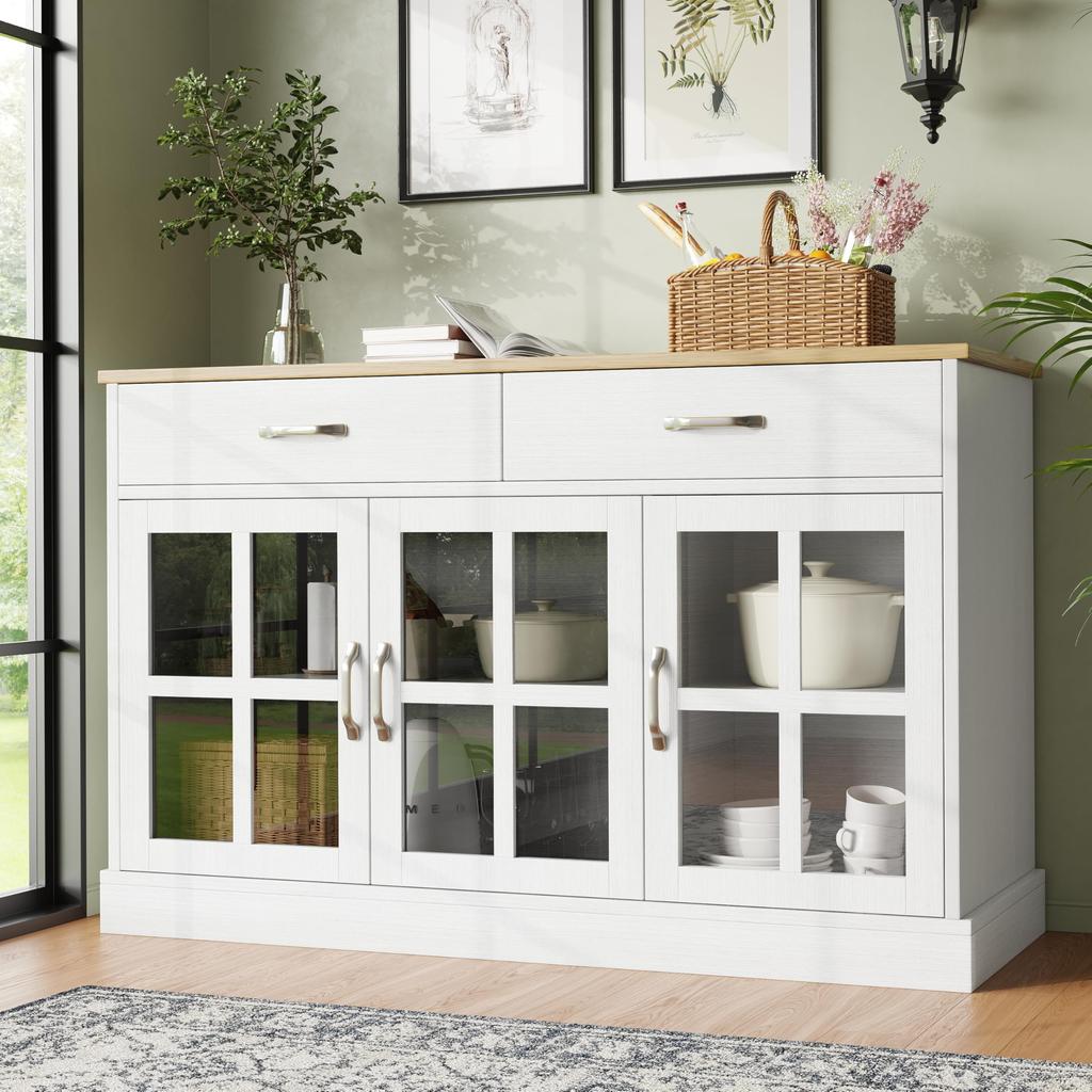 Sideboard Küchenschrank Glastüren 3 Schubladen 2 Türen Moderne Buffetschrank viel Stauraum Beistellschrank Esszimmer Wohnzimmer Schwarz 120cm