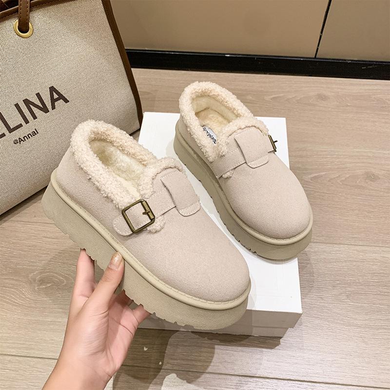 Processing custom winter half-drag thick-soled velvet fur integrated non-slip thick-soled comfortable warm cotton shoes boots women's shoes