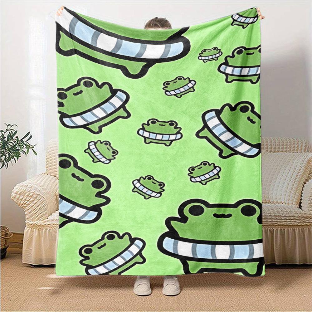 1pc Frog Green Throw Blanket Soft Flannel, Cozy All Season Polyester Perfect for Home, Office