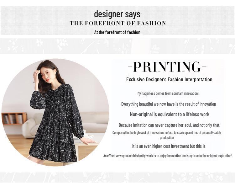Plus Size Women's Floral Chiffon Dress: Salt-Sweet Autumn Style with Long Sleeves