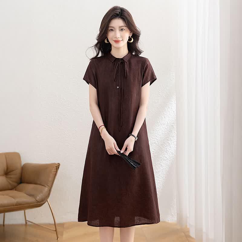Women's Lyocell-Linen Blend Lapel A-Line Shirt Dress