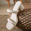 Fashion High Quality Square Toe Narrow Band Women Sandals Summer Open Toe Hoof Heel Slide Sandals Simple Comfort High Heeled Sandals