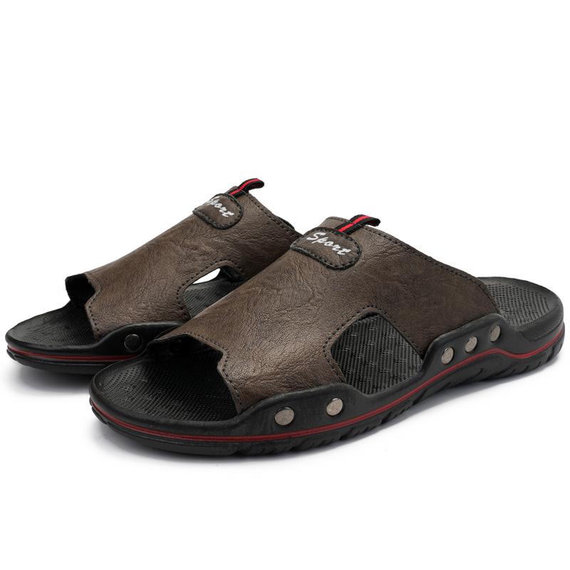 Men Leather Slippers Summer Outside Sandals Lightweight Soft Sole Beach Slippers for Men Casual Slide Mens Shoes Big Size 49