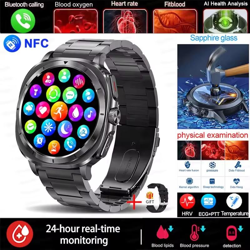 2025 Fashion New Expert Level Health Smart Watch Men ECG+PPG Laser Monitor Uric Acid Blood Fat Blood Pressure NFC HD Call Watch