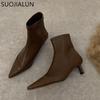 Fashion SUOJIALUN 2025 New Fashion Women Ankle Boot Pointed Toe Slip On Ladies Elegant Short Boots Thin Low Heel Dress Chelsea Pumps Sho