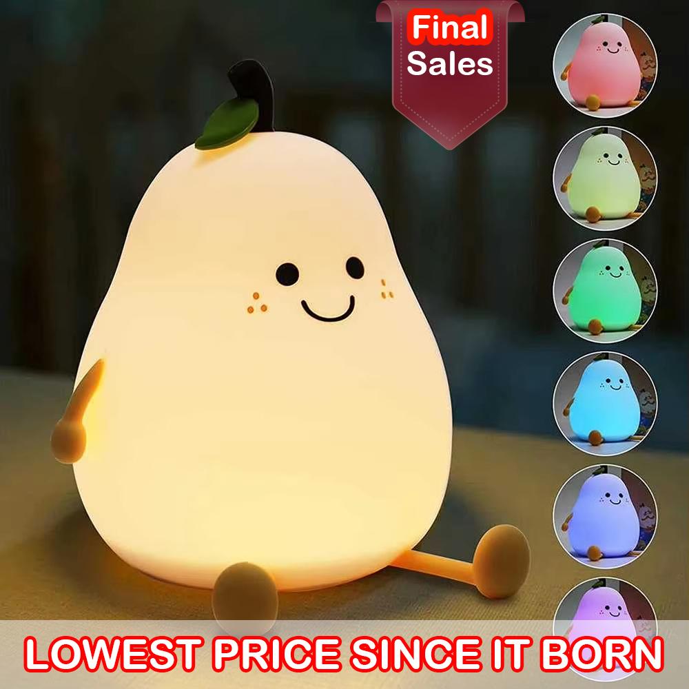Night Lights for Kids Pear Shaped Cute Silicone Nightlight 7 Colors Dimmable Night Lamp USB Charging for Bedroom Bedside Room