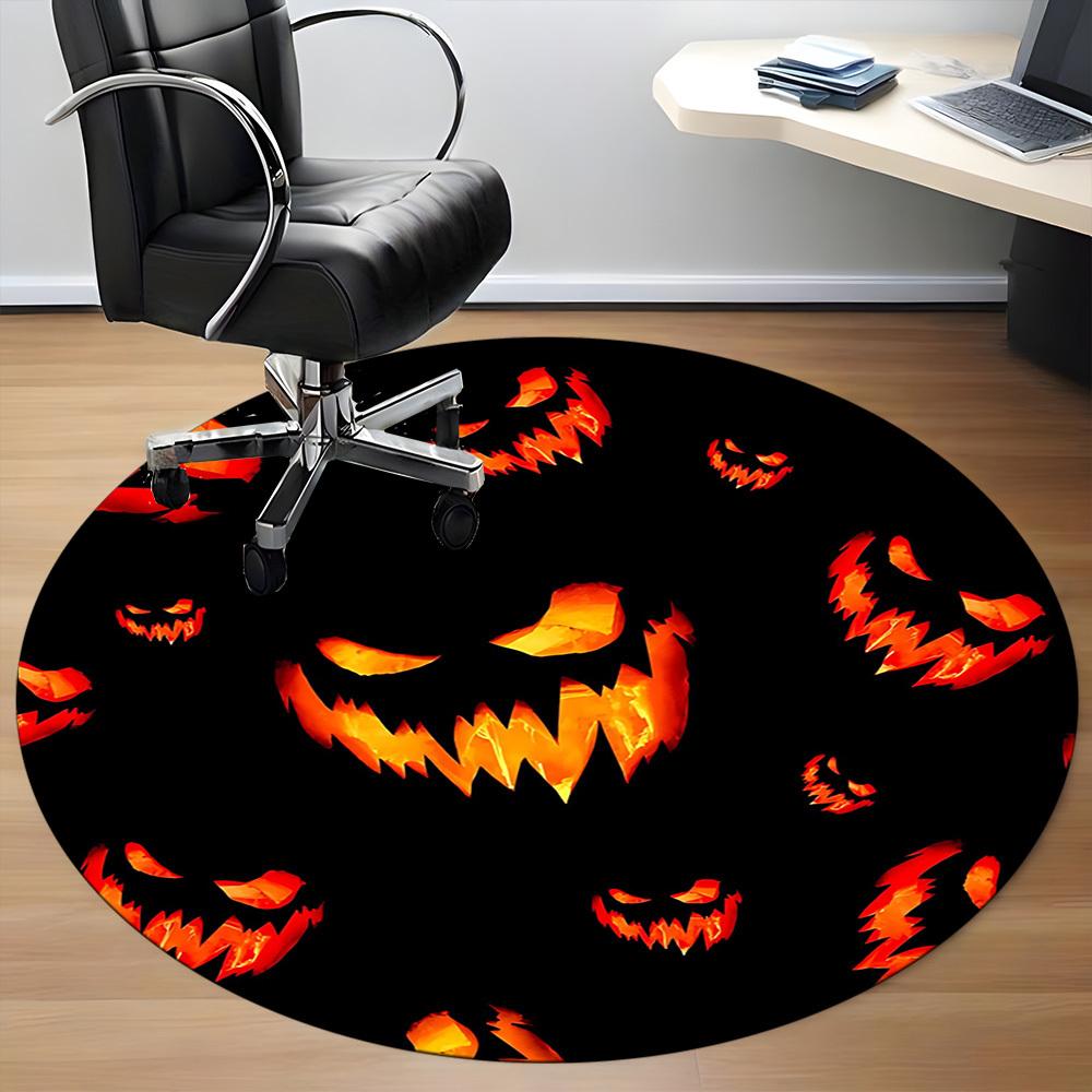 1pc Pumpkin Halloween Office Round Area Rug, Indoor Mat Suitable For Office, Under Office Chairs Bedroom Living Room Home Decor, Room Deco
