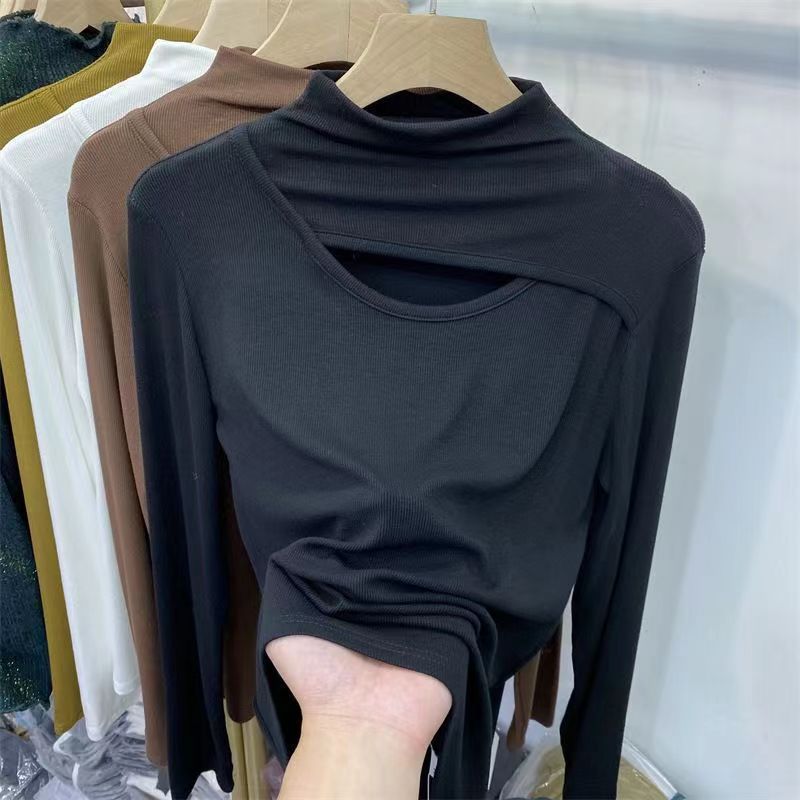 

Женский осенне-зимний однотонный вязаный свитер с высоким воротом и длинными рукавами, тонкие топы с внутренним дном S чёрный