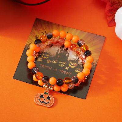 2Pcs/Set Halloween Pumpkin Spider Bracelets For Women Men Cute Cat Bat Ghost Couple Bangles Crystal Beads Bracelets Jewelry Gift