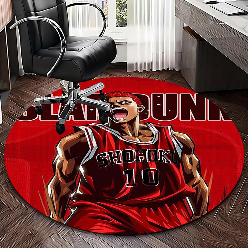 1pc Slam Dunk Anime Design Round Carpet for Office Chair Mat, Non-Slip Rug Suitable for Home Decor, Living Room
