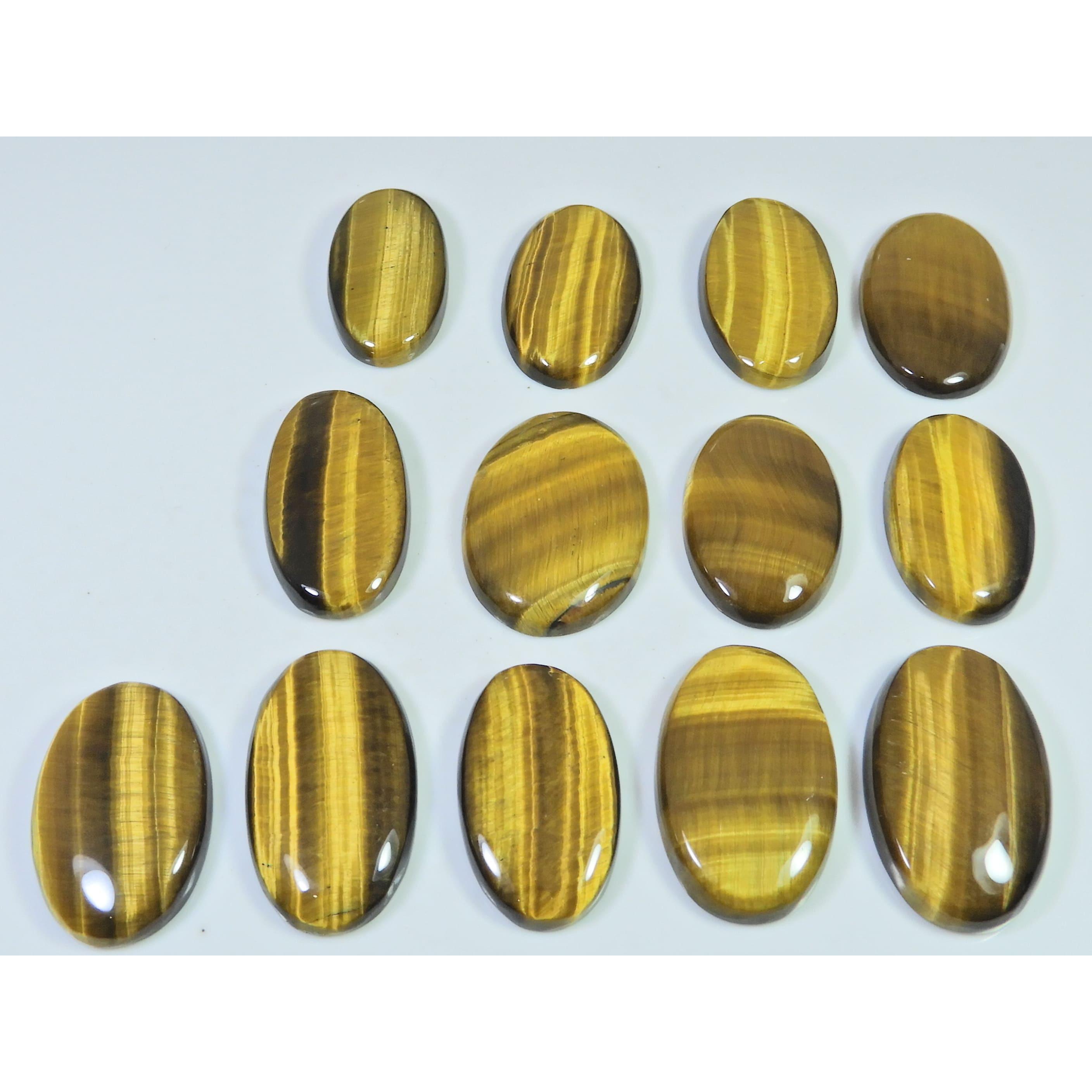 13Pcs Natural Brown Tiger eye Oval Shape Cabochon Loose Gemstone 380Cts. Lot C-2477