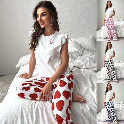 Sleeveless T-shirt Love Trousers Fashionable Comfortable Leisure Ladies Pyjamas Homewear Set