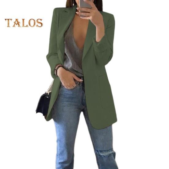 Women Suit Coat Lapel Long Sleeve Open Front Suit Jacket Solid Color Big Pockets Commuting Style Casual Business Outwear