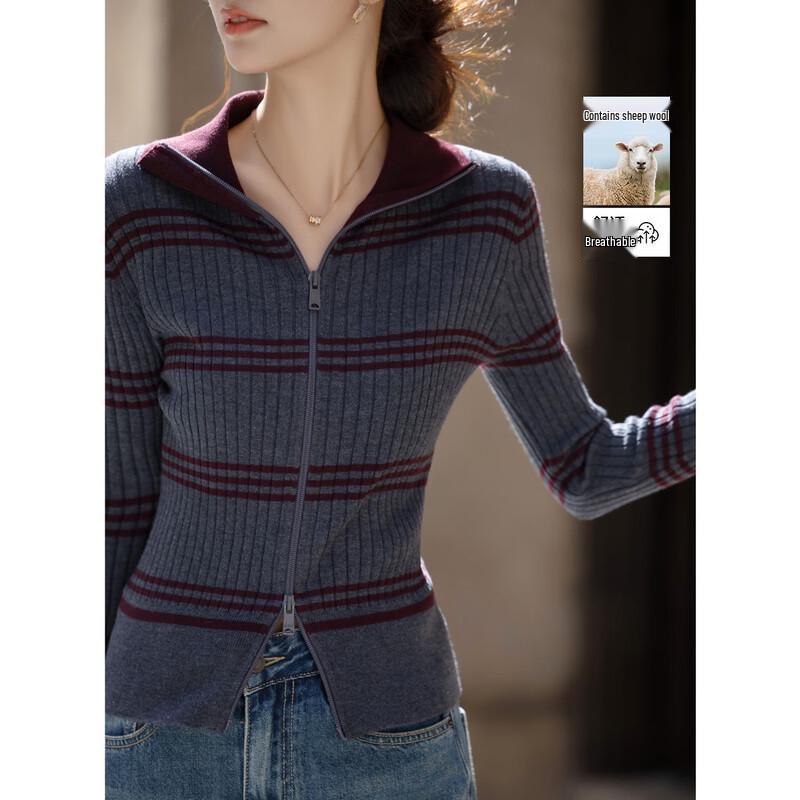 

Demana Women s Striped Merino Wool Blend Knit Cardigan S