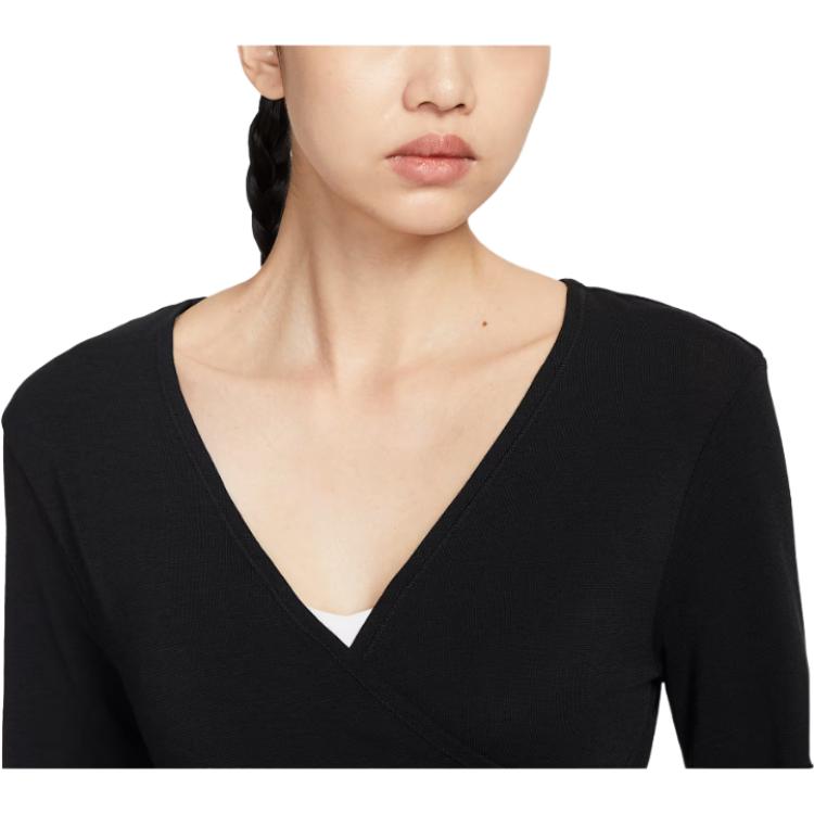 Nike Short Slim Fit V-Neck Long Sleeve T-Shirt Women Tops Black HV3658-010