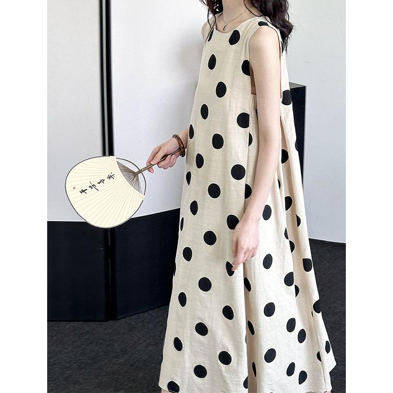 Sleeveless Dress Women's Korean Crew Neck Polka Dot Temperament Skirt