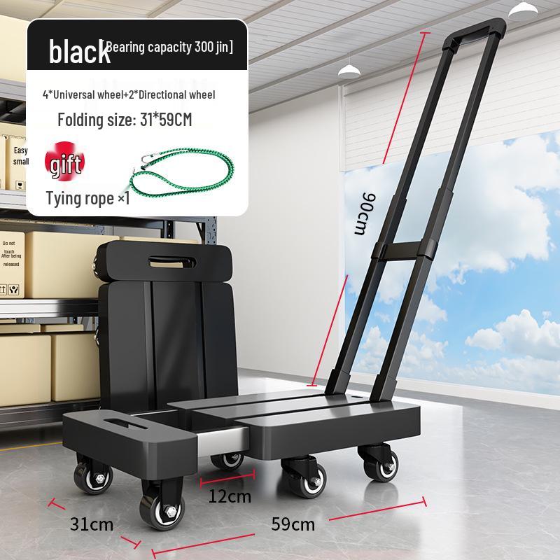 Compact Six-Wheel Telescopic Flatbed Hand Truck with Silent Foldable Design