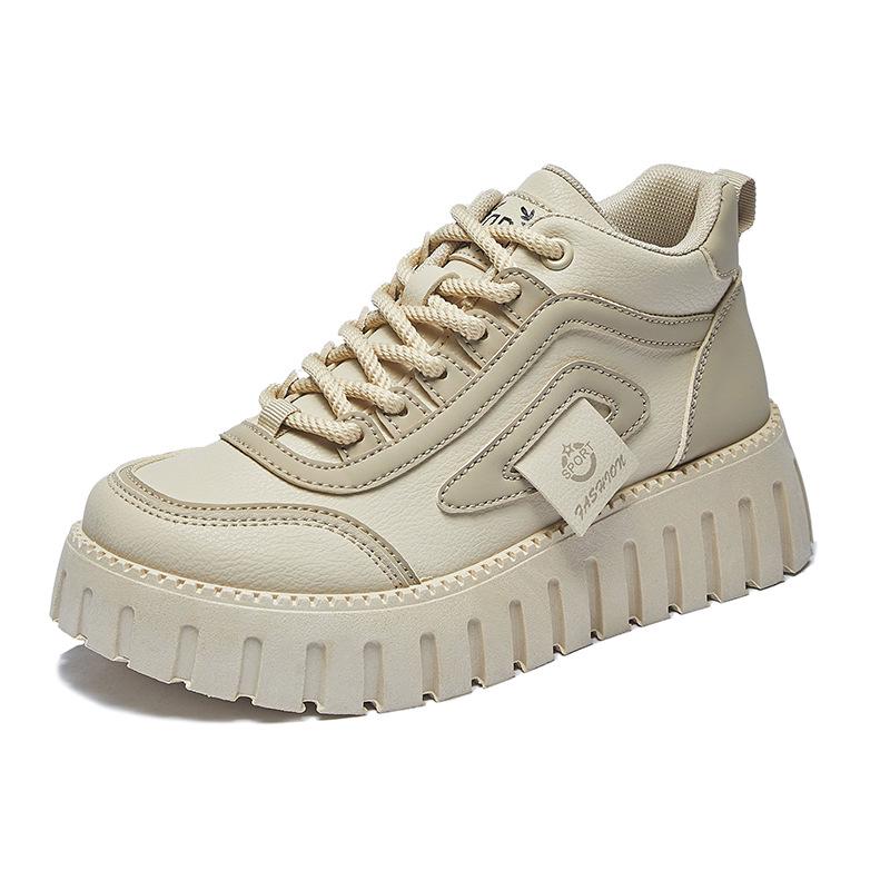 2025 Spring Korean Style Women's High-Top White Sneakers with Thick Soles - Street Style KT12261.