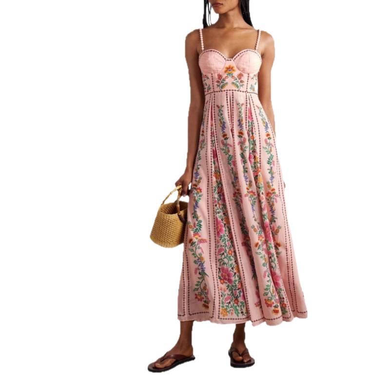 2025 Sexy Strappy Holiday Dress with Beads and Print Design for Women