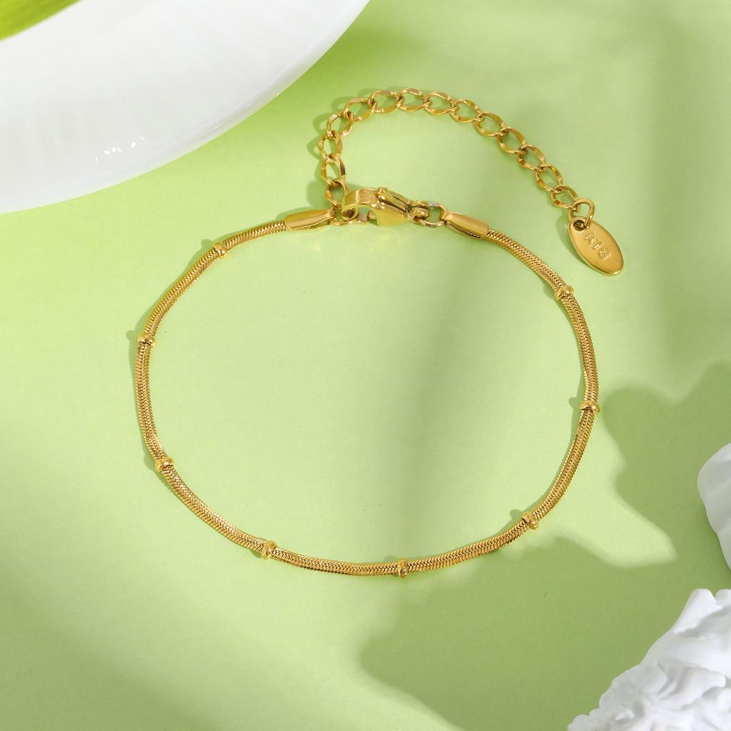 Minimalist Bead Bracelet for Women,Flat Snake Chain Stainless Steel Bracelets,Trendy Waterproof Jewelry Gift