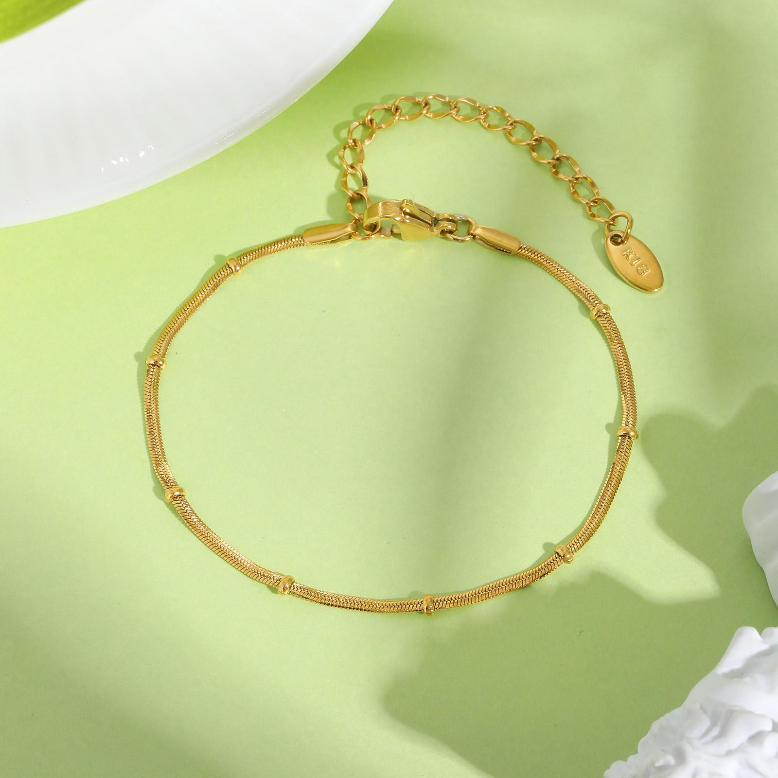 

Minimalist Bead Bracelet for Women,Flat Snake Chain Stainless Steel Bracelets,Trendy Waterproof Jewelry Gift
