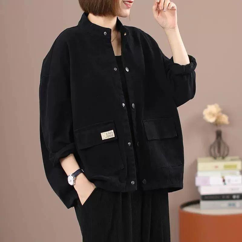 Stand Collar Workwear Denim Jacket Women's Casual Jacket Spring and Autumn Loose Oversized Short Cardigan