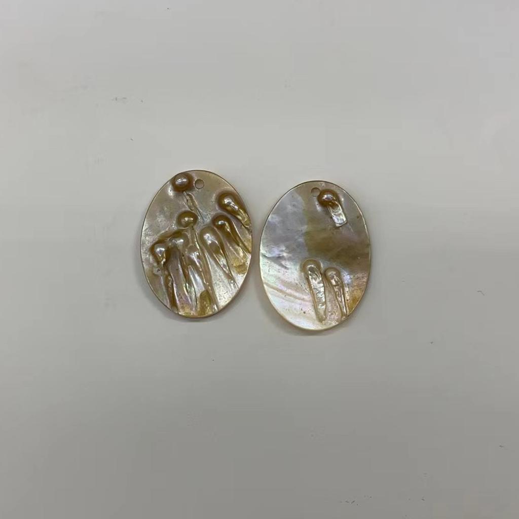 2Pcs/Pack Natural Blister Pearl Oval Shell Charms 28x38mm Single Hole Mother Of Pearl Pendants For DIY Dangle Earrings Ocean Boho Jewelry Making