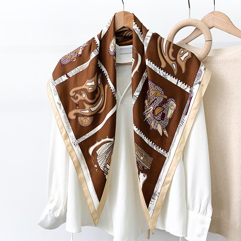 Korean version cashew nut printed triangular silk scarf women's summer atmosphere wearing headscarf simulation silk fashion headband accessories