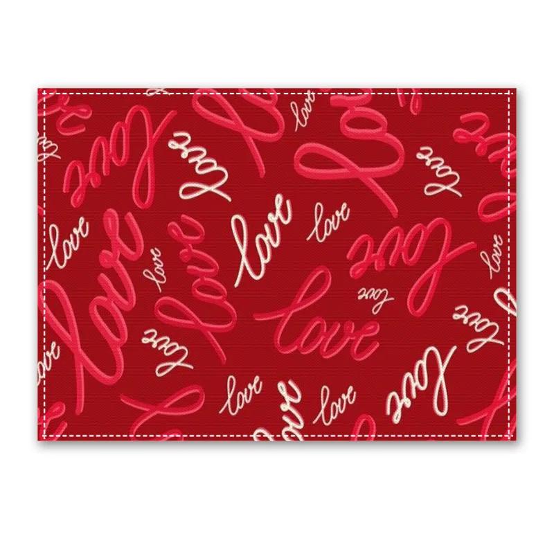 1PC Heart Placemat Dining Table Decor Linen Tableware Coaster Kitchen Accessories For Valentine's Day Couple Confession Lover