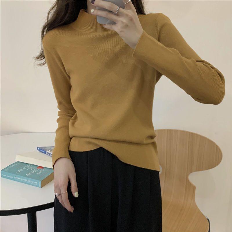 Long Sleeved Knitwear Pullover Women  2022 New Design Sense Small Majority Half High Collar Bottoming Shirt Sweater Female Top