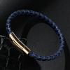 Simple Men Titanium Steel Bracelet Blue Black Leather Braided Rope Man High Quality Stainless Steel Button Jewelry