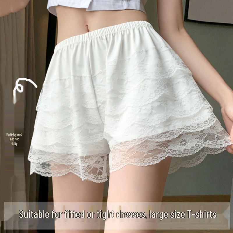 Summer Ice Silk Layered Pumpkin Skirt with Lace Leggings