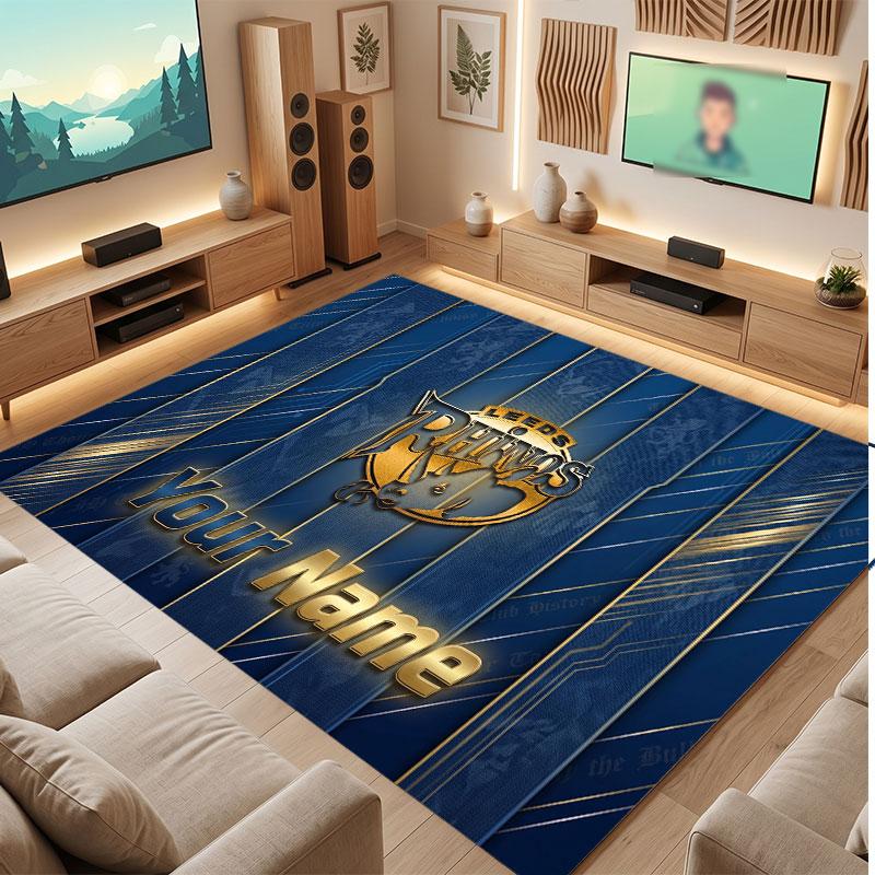 Leeds Rhinos Personalized Crystal Velvet Carpet, Customized Name Text Soft Anti‑Slip Rug for Living Room Bedroom