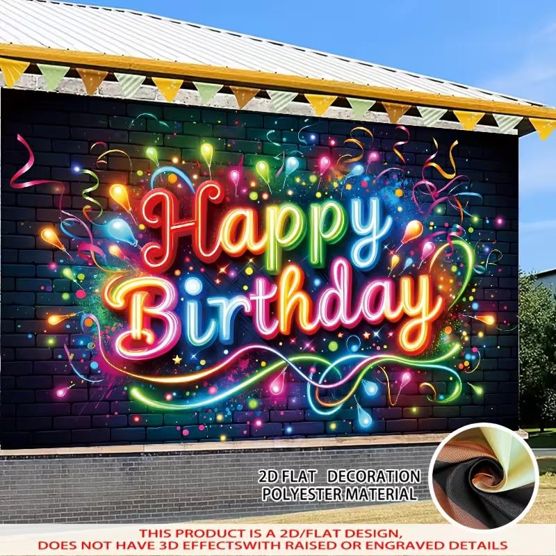 2D Flachdruck Geburtstagsbanner Bunter Neon Fotografie Hintergrund