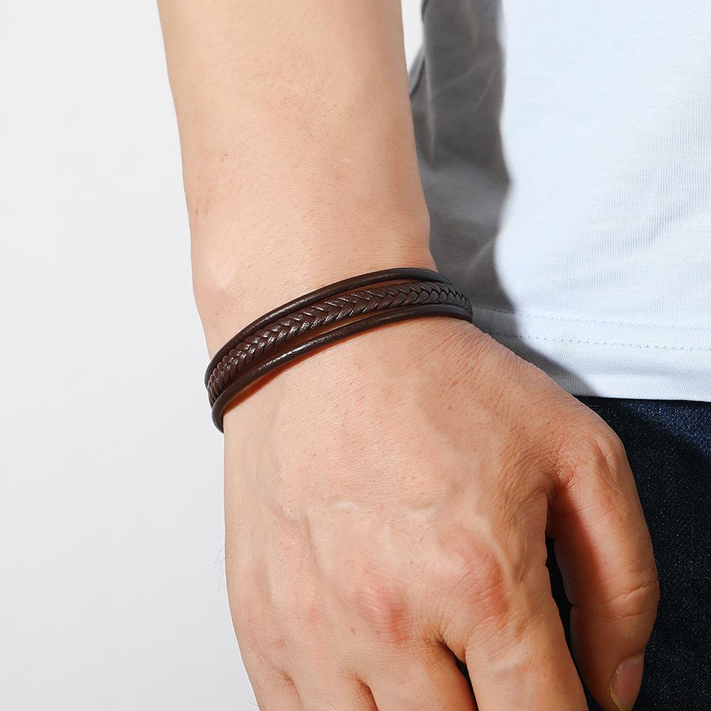 Multi Layer Braided Leather Bracelet For Men Minimalist Retro Commute Wristband Stylish Durable Accessory