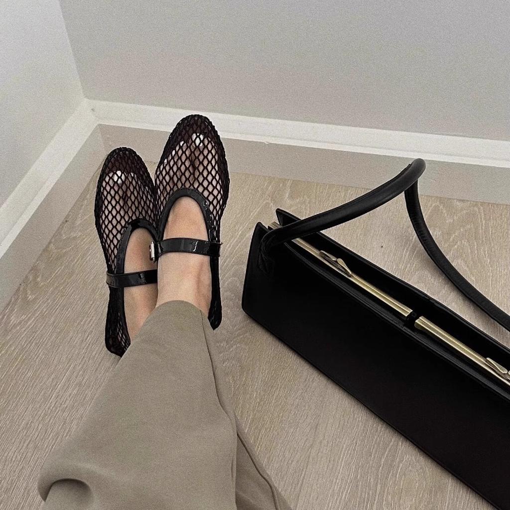 Korean version niche mesh ballet women's shoes spring and summer new breathable hollow retro flat-soled single shoes sandals fishing net shoes