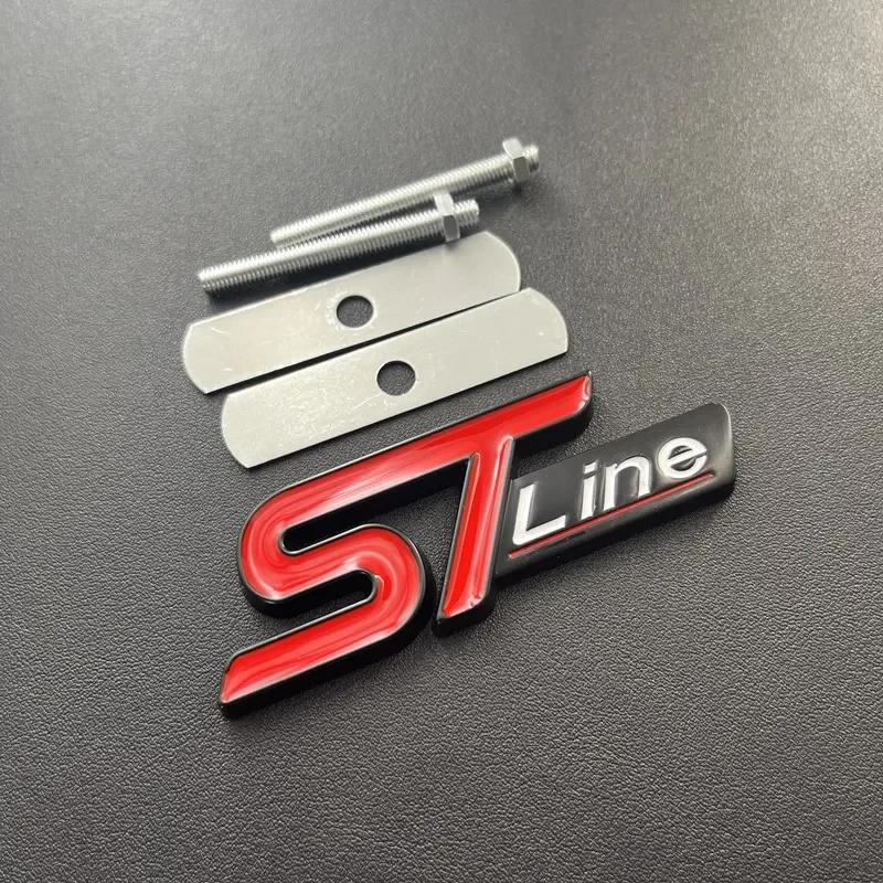 3D Metal ST Line Logo Car Front Grill Emblem Sticker Rear Trunk Badge For Ford Kuga MK3 MK4 S Max Focus Puma Fiesta Accessories