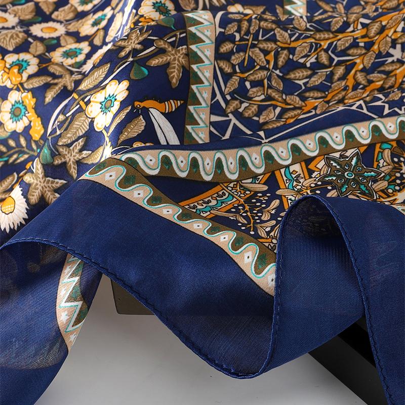 Seidenes Carré-Tuch mit Blumenmuster für Damen, Satin-Schal, Hijab, Haarband, Luxus-Tuch, 70x70cm, Bandana