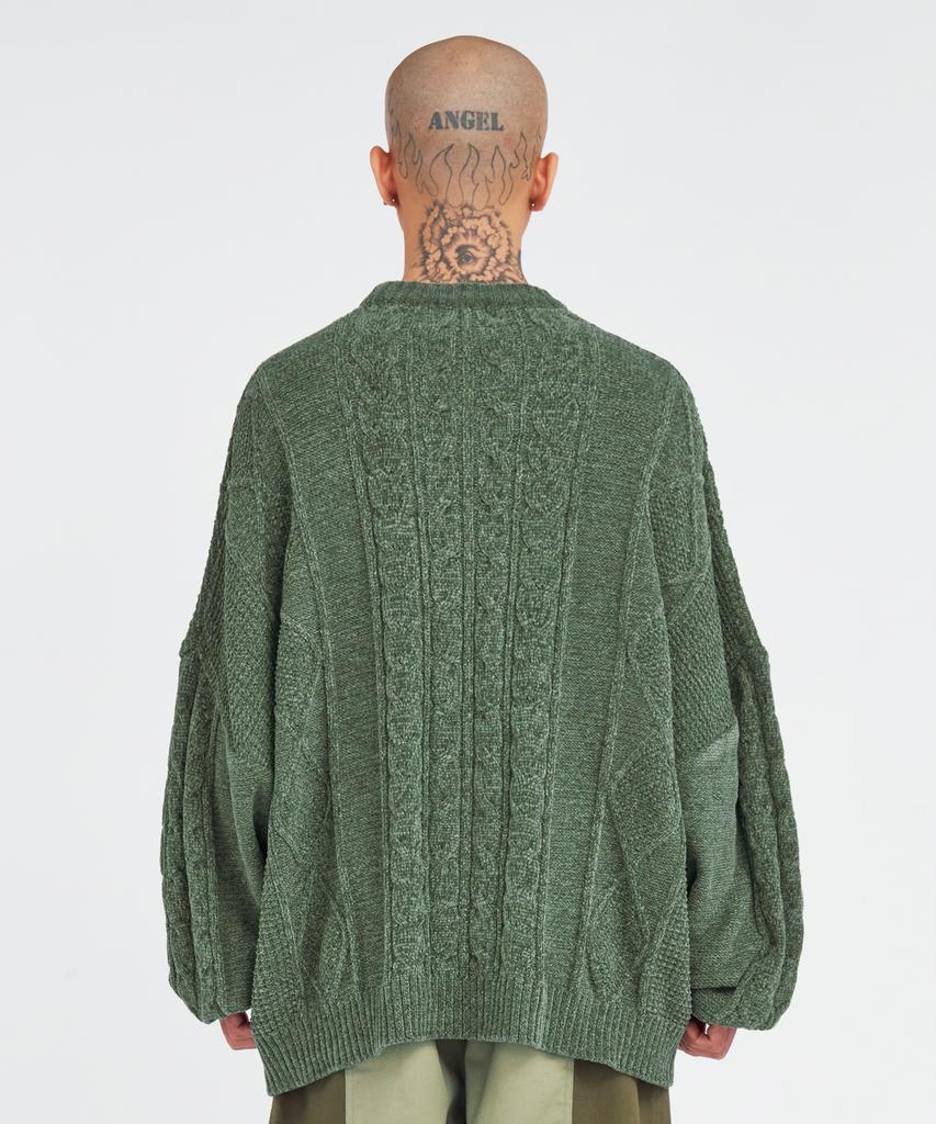 AJOBYAJO Velvet Cable Stitch Sweater [Khaki]